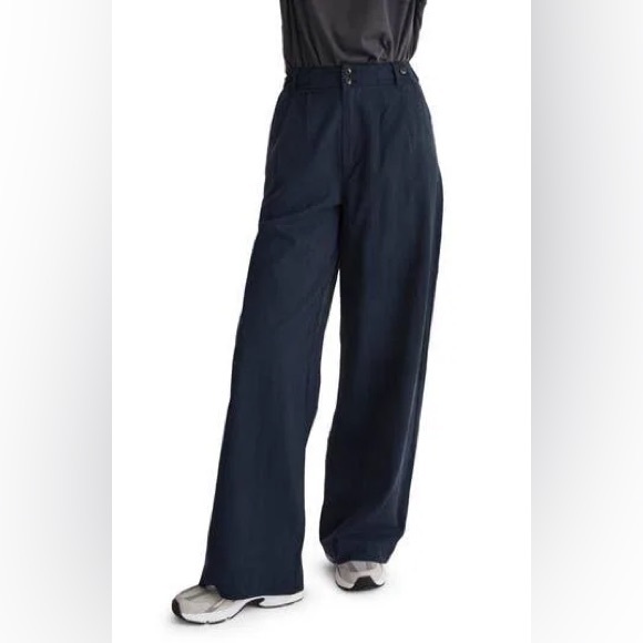 Madewell The Harlow wide leg navy blue cotton blend Trousers 12 - Picture 1 of 11